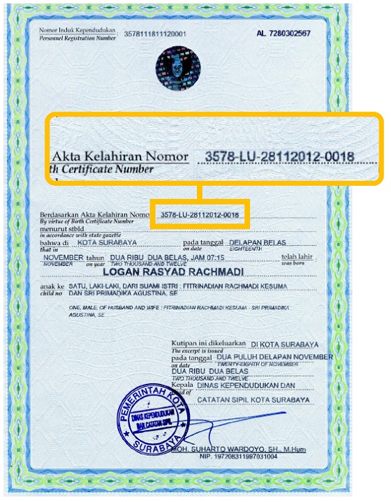 Contoh Akta Lahir